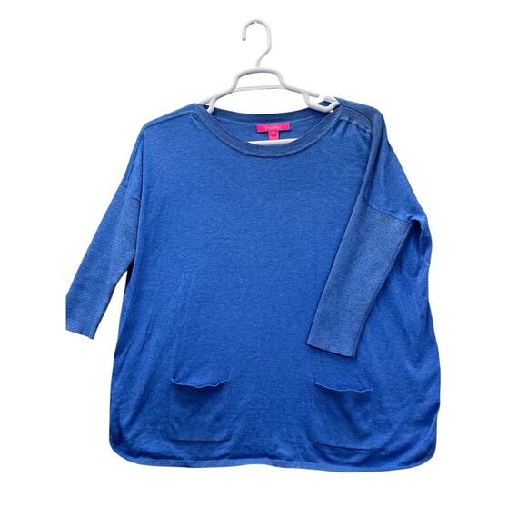 Lilly Pulitzer | Cobo Blue Pull Over Boatneck Oversized Sweater With Pockets | S - Picture 2 of 16